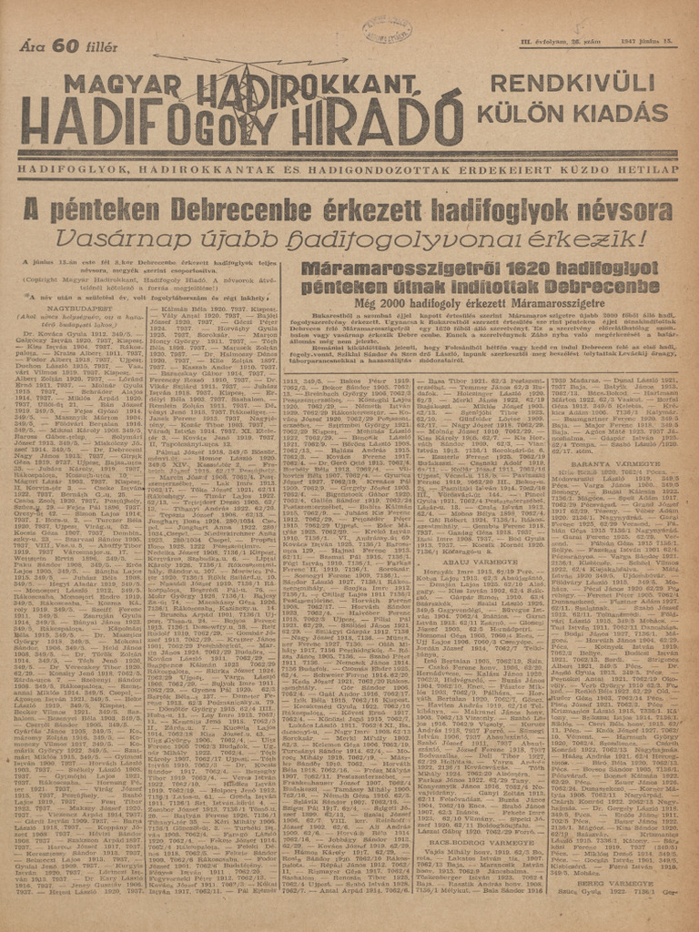 EPA04600 Magyar Hadirokkant 1947 25 Junius 15 | PDF