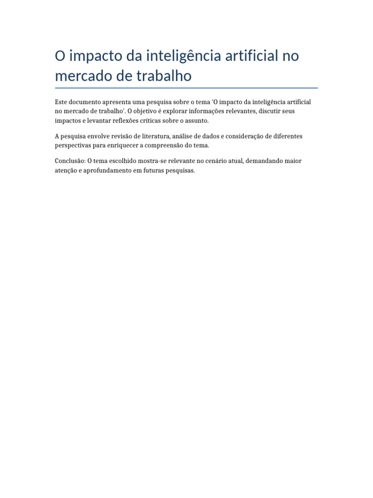O Impacto Da Inteligência Artificial No Mercado de Trabalho | PDF