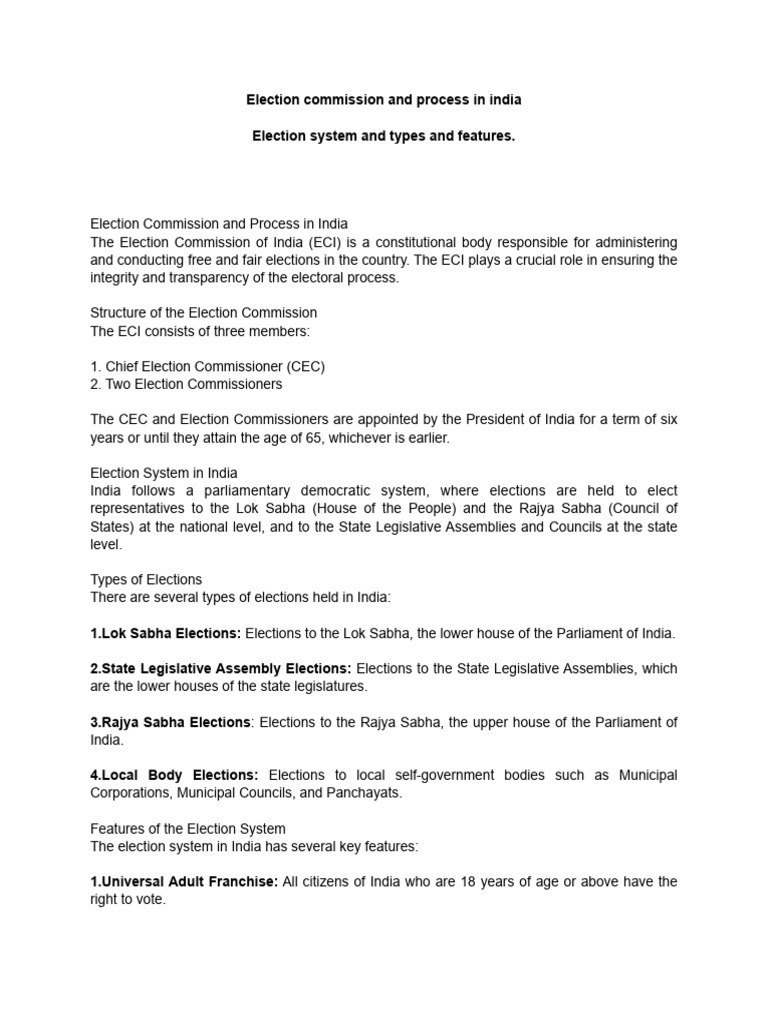 Election Process and Commission in India | PDF | Elections | Electronic ...