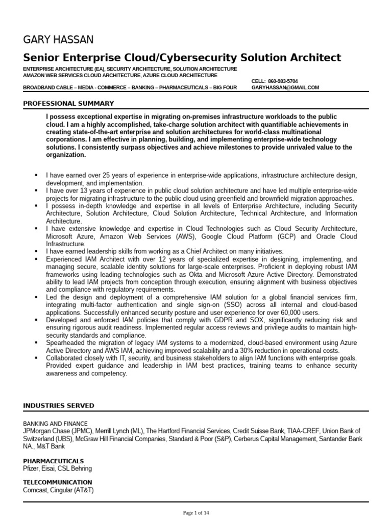 Senior Cloud & Cybersecurity Architect | PDF | Cloud Computing ...