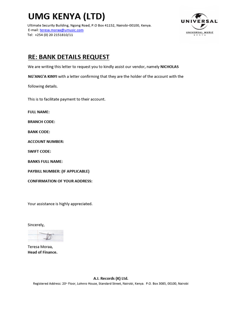 Bank Details Confirmation Request | PDF