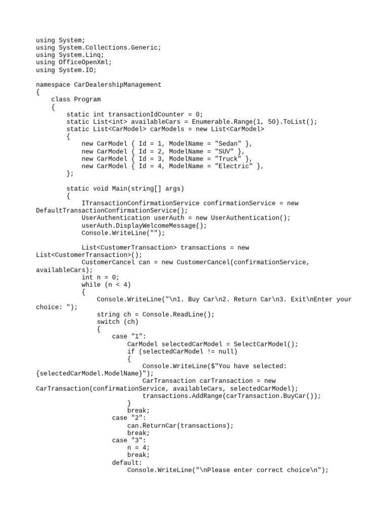 Car Dealership Management System Code | PDF | User (Computing) | Software