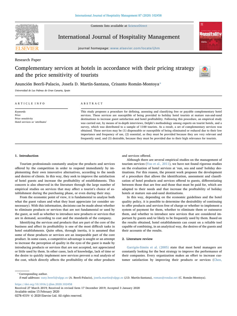 Complementary Services at Hotels in Accordance With Their | PDF ...