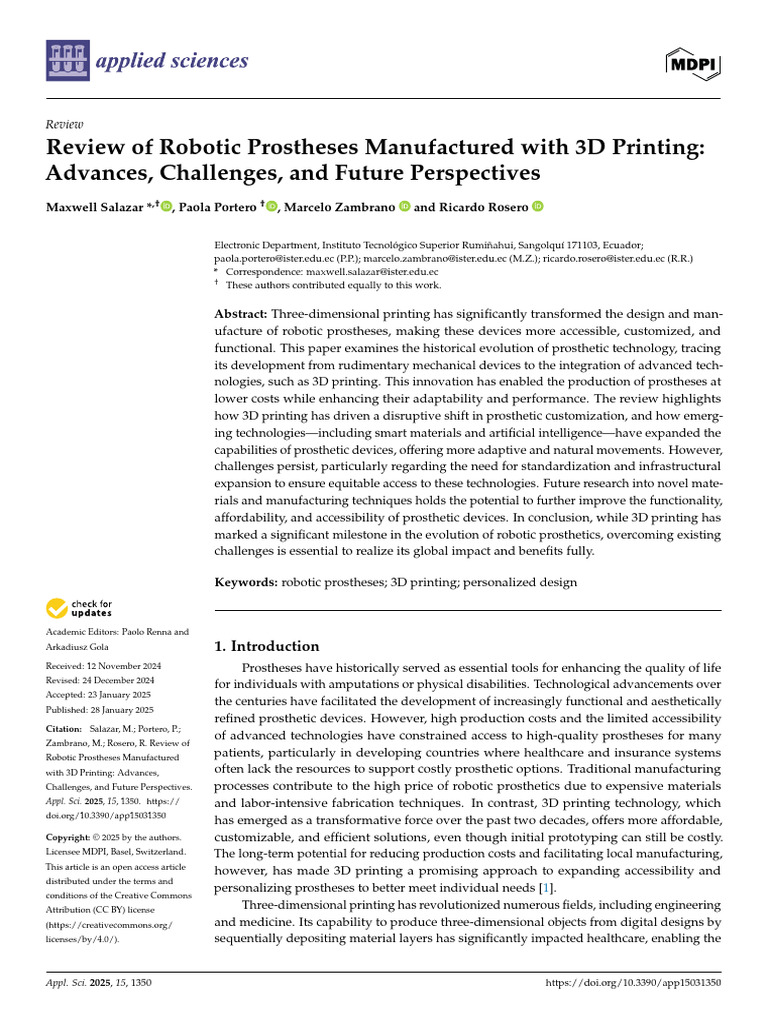 3D Printed Robotic Prostheses Review | PDF | Prosthesis | 3 D Printing