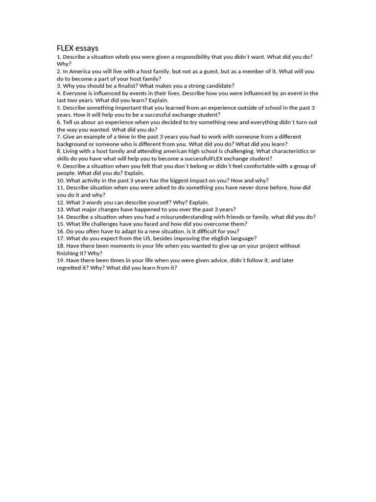FLEX Program Essay Prompts Guide | PDF