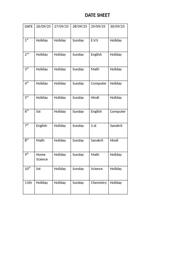 Date Sheet - Copy-1 | PDF