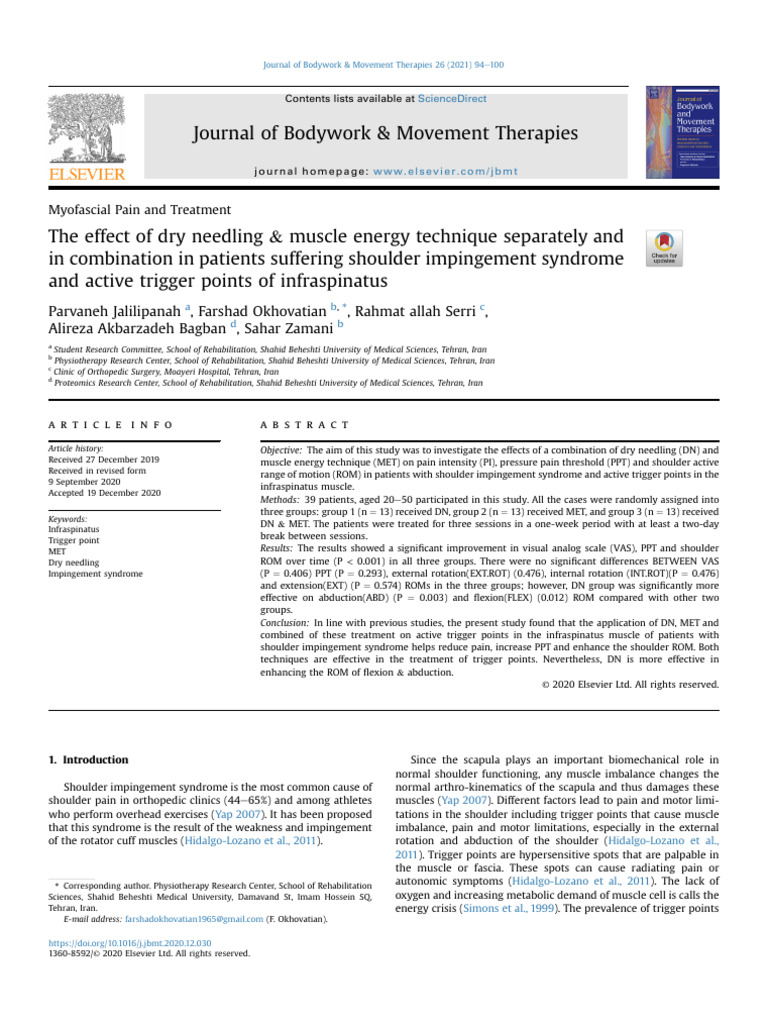 Journal of Bodywork & Movement Therapies: Myofascial Pain and Treatment ...