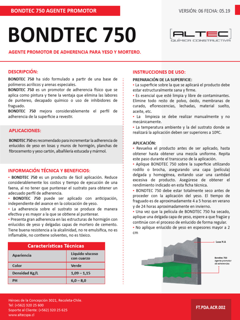 Promotor de Adherencia BONDTEC 750 | PDF | Yeso | Hormigón