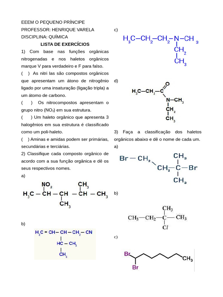 Exercícios de Química: Funções Orgânicas | PDF