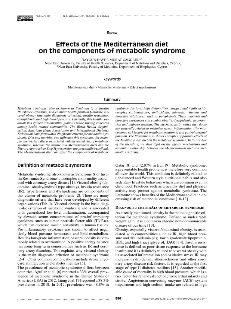 Effects of The Mediterranean Diet On The Components of Metabolic ...