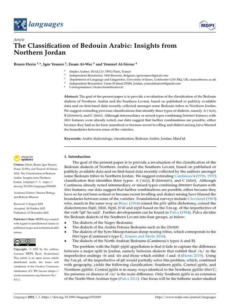 Classification of Bedouin Arabic Dialects | PDF | Dialect | Arabs