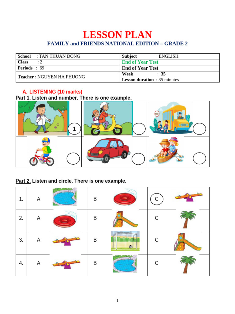 Grade 2 English End-of-Year Test Plan | PDF