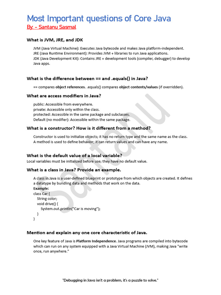 Core Java Essential Questions and Answers | PDF | Method (Computer ...