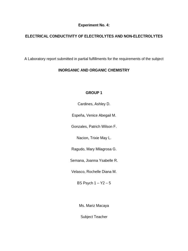 Electrical Conductivity of Electrolytes and Non-Electrolytes | PDF ...