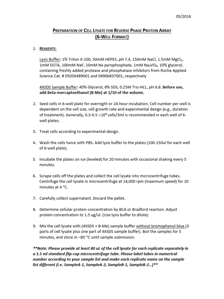 RPPA - 6 Well Plate Lysate Prep | PDF