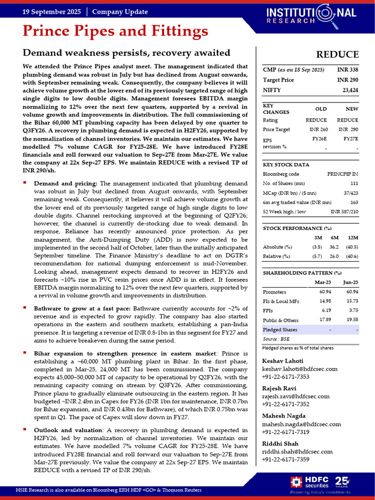 Prince Pipes Demand Outlook & Valuation Update | PDF | Securities ...