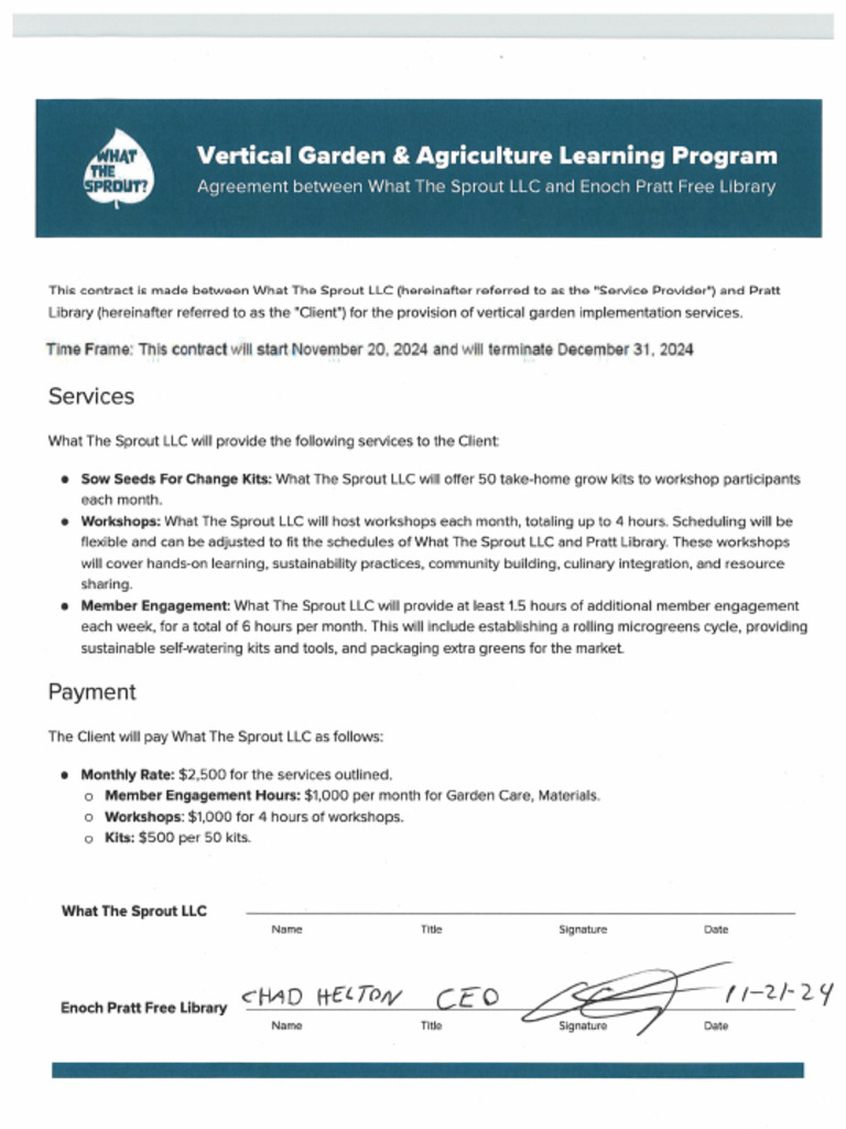 Signed - What The Sprout (REVISED) Contract 11-21-24 | PDF