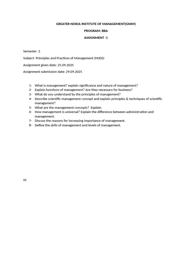 BBA Assignment on Management Principles | PDF