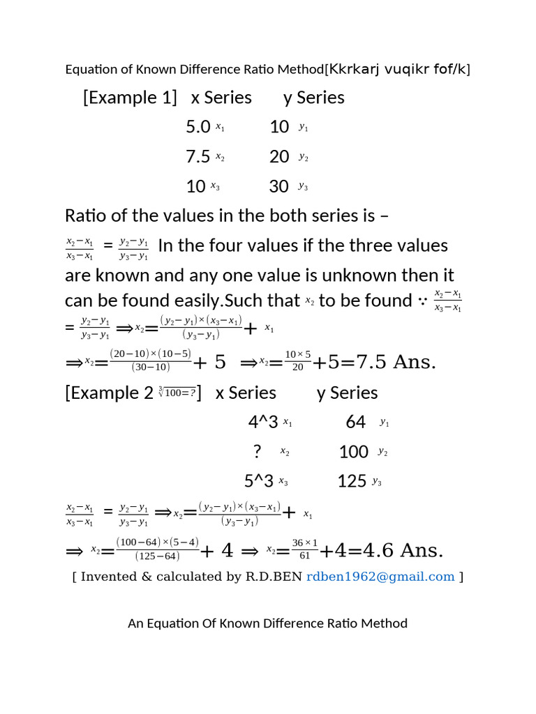 Known Difference Ratio Method | PDF | Mathematics