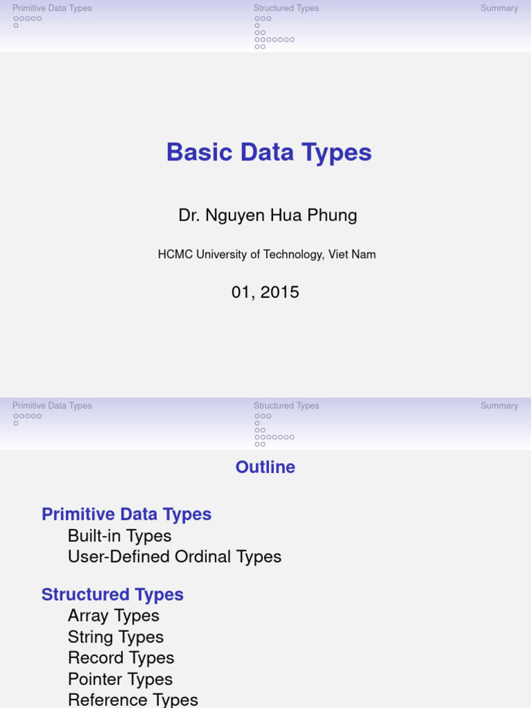 Overview of Primitive and Structured Data Types | PDF | Pointer ...