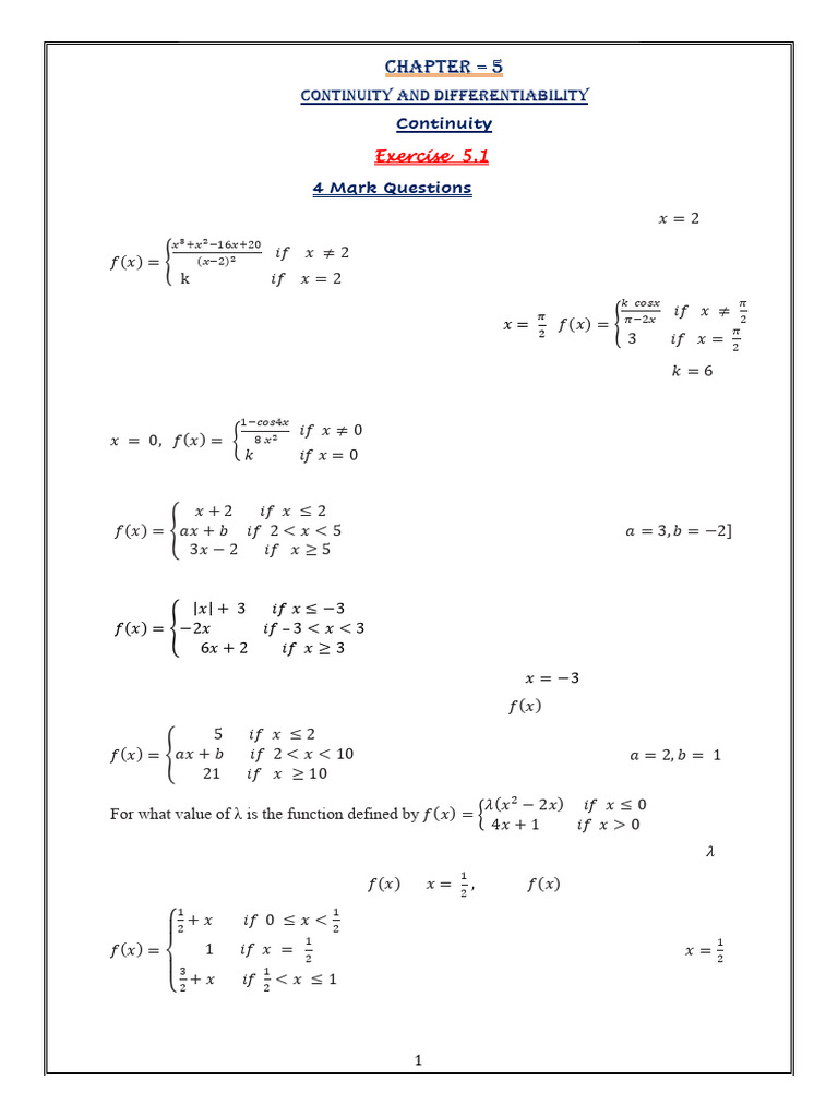Continuity Exercises and Solutions | PDF | Derivative | Function ...