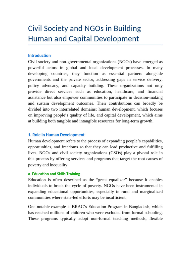Civil Society NGOs Development Updated | PDF | Non Governmental ...