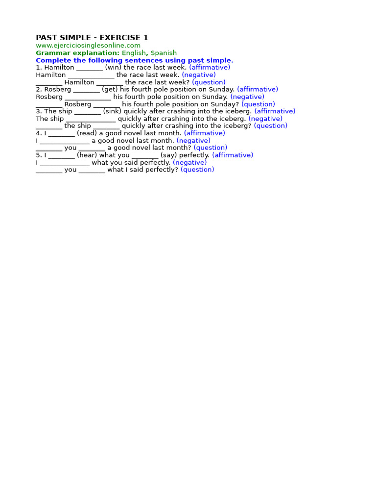 Past Simple Exercise for English Learners | PDF