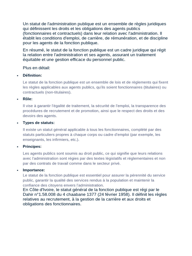 Statut et droits des fonctionnaires | PDF