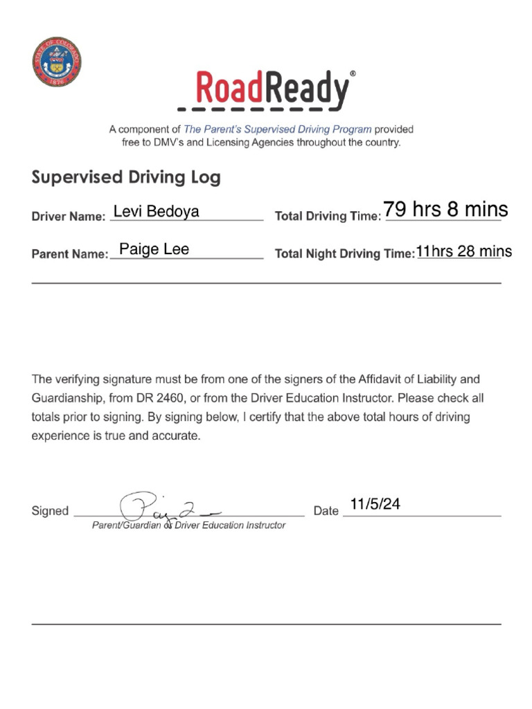 Driving Log. | PDF