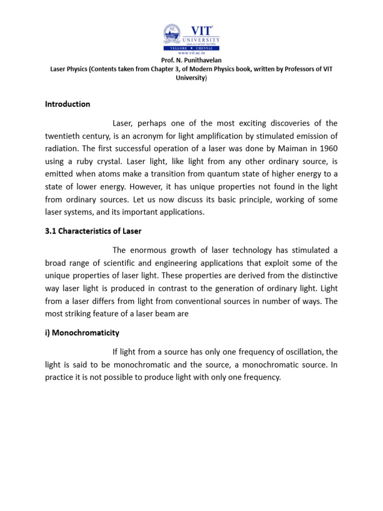 Understanding Laser Physics Basics | PDF | Laser | Emission Spectrum