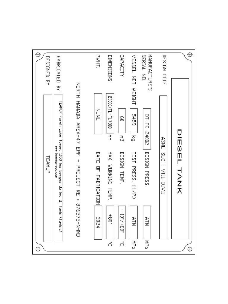 Name Plate Standards (1) D TANK 01 Model | PDF