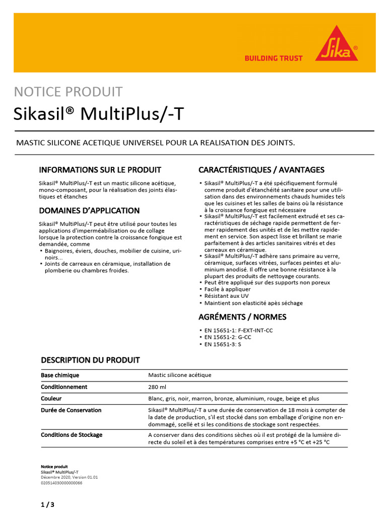 Mastic Silicone Sikasil® MultiPlus/-T | PDF | Sciences physiques ...