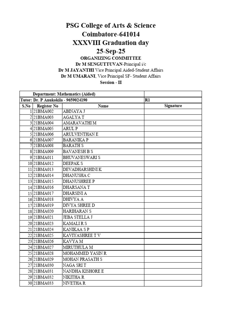 Graduation Day Attendance List | PDF