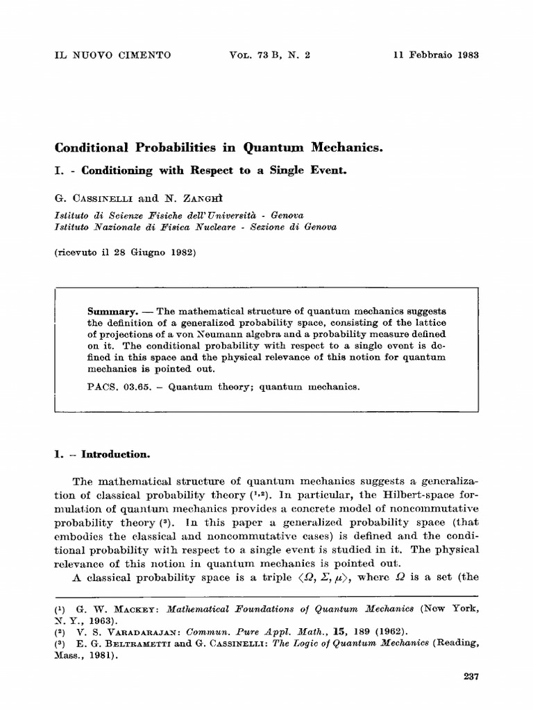 Conditional Probabilities in Quantum Mechanics | PDF | Mathematical ...