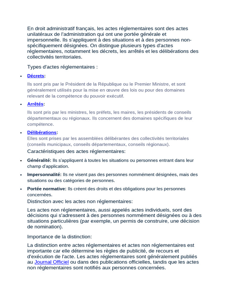 Actes réglementaires en droit administratif | PDF