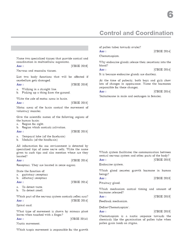 Control and Coordination in Organisms | PDF | Hormone | Endocrine System