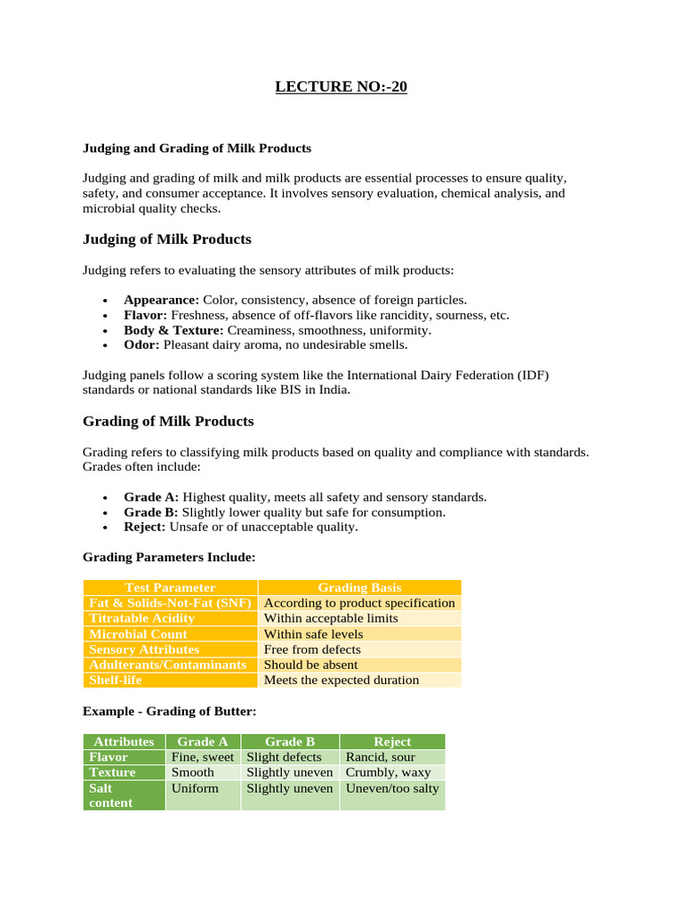 Milk Product Grading and Processing Guide | PDF | Milk | Cheese