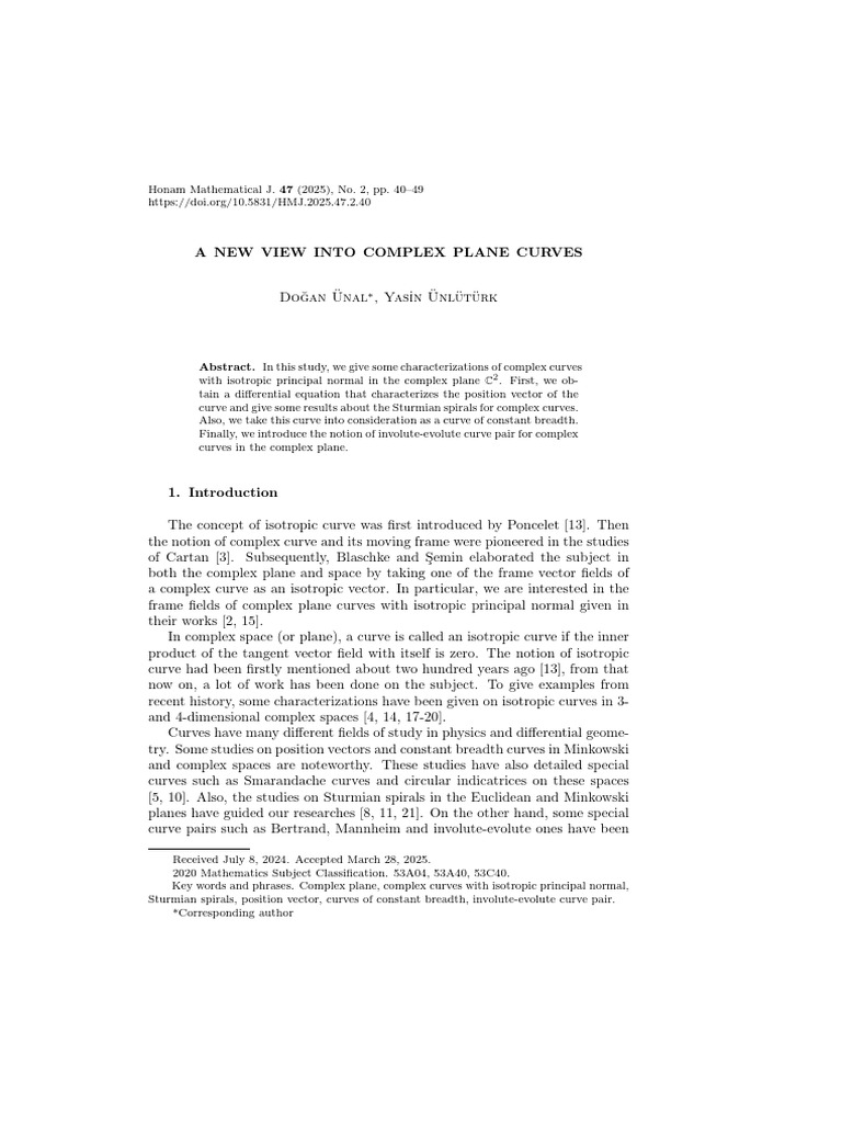 A New View Into Complex Plane Curves | PDF | Curvature | Curve