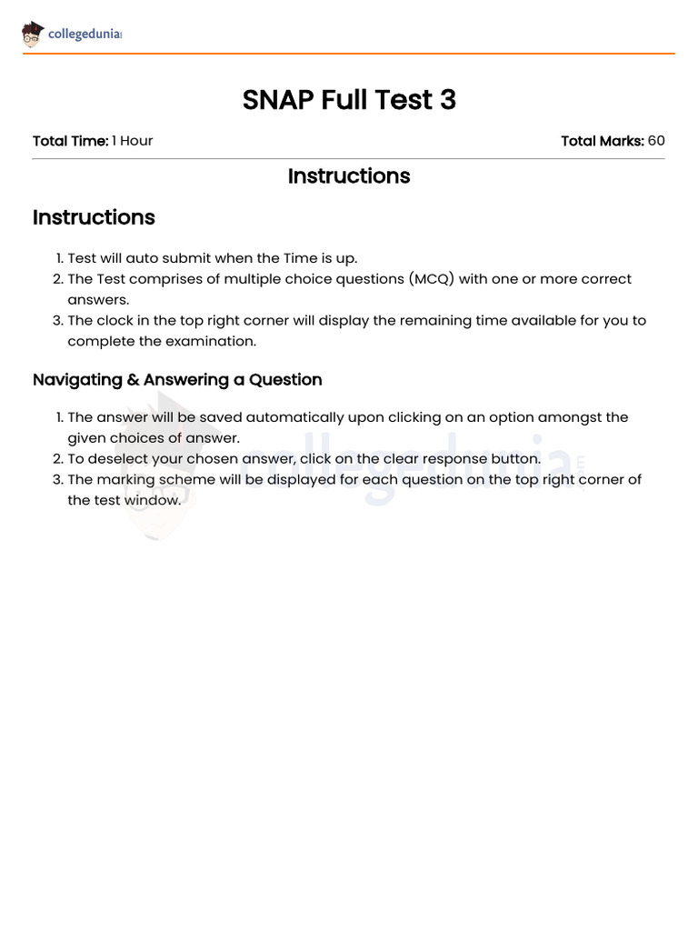 SNAP Full Test 3: English MCQs Exam | PDF | Sentence (Linguistics ...