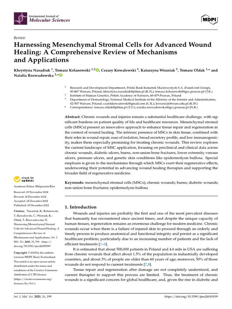 Harnessing Mesenchymal Stromal Cells For Advanced Wound Healing | PDF ...