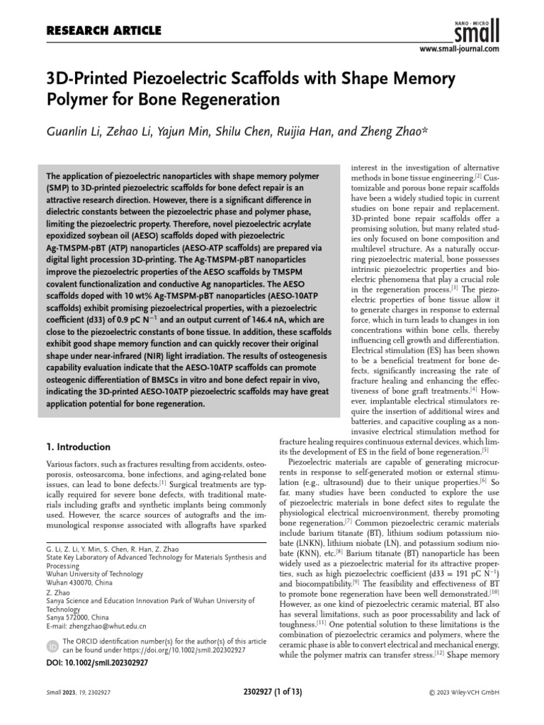 3D-Printed Piezoelectric Scaffolds for Bone Regeneration | PDF ...