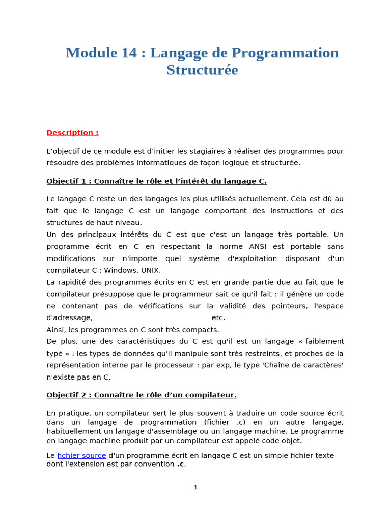 Introduction au langage C et compilation | PDF | C (Langage de ...