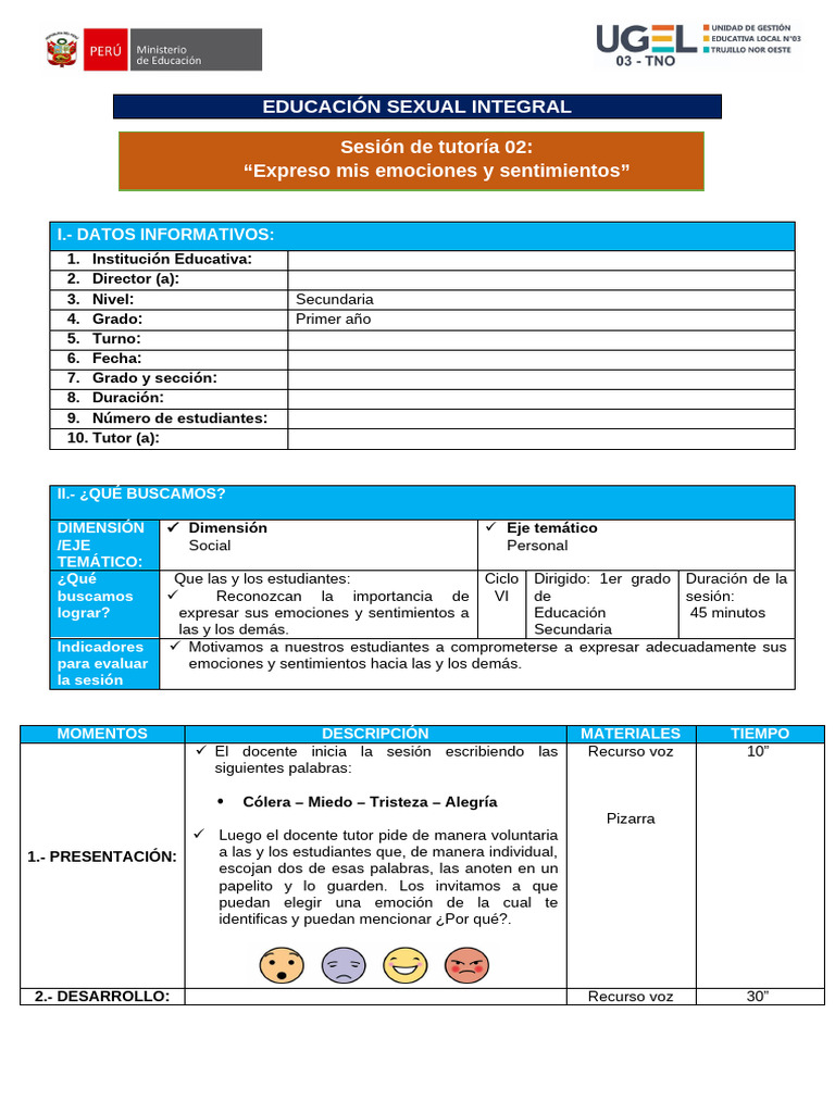 Expresión de emociones en secundaria | PDF | Las emociones | Ciencias ...