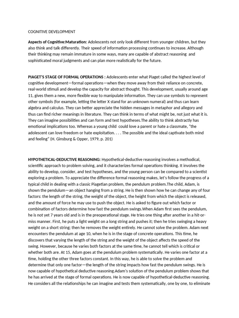 Development PSYCH | PDF | Adolescence | Thought