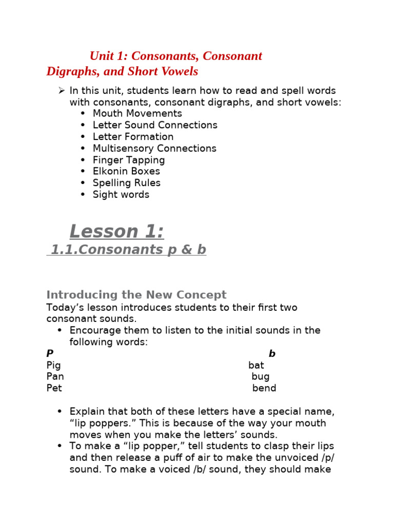 Lesson1 Unit 1 | PDF | Consonant | Linguistics