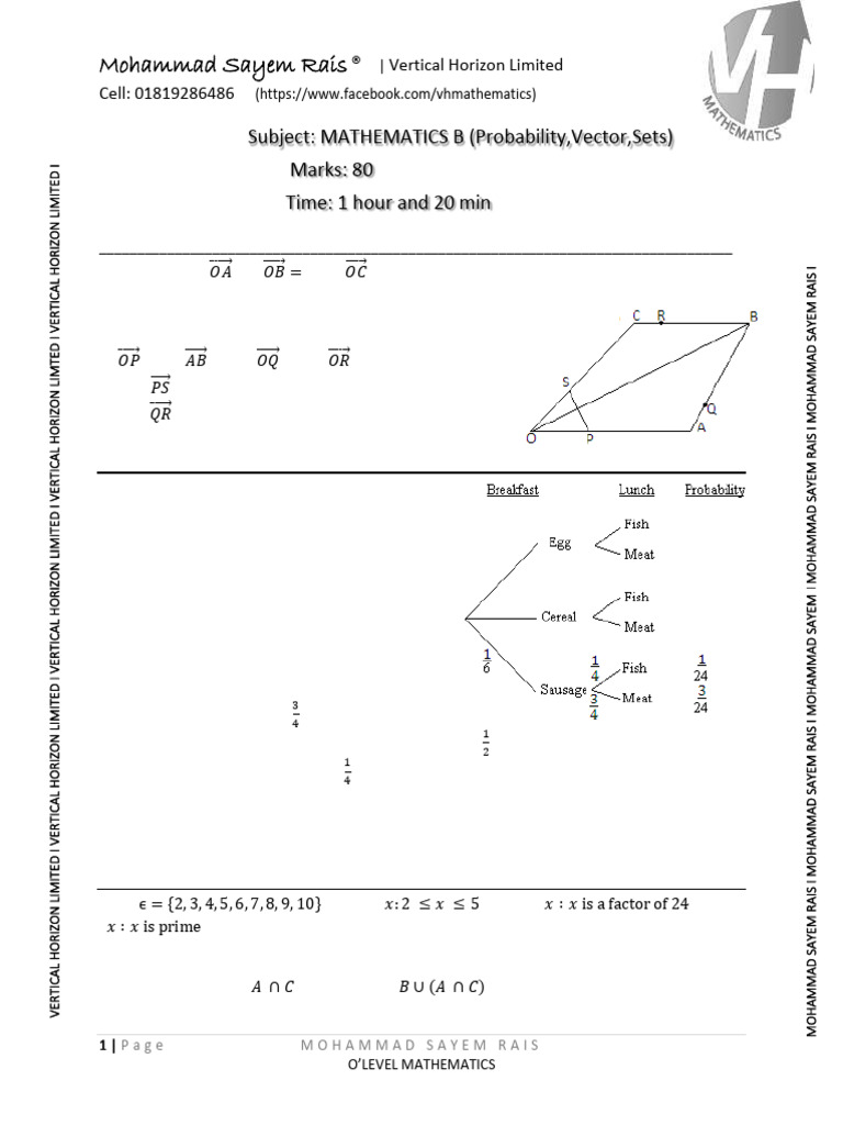 MAY 22 MATHS B Vector Sets and Probability | PDF | Area | Mathematics