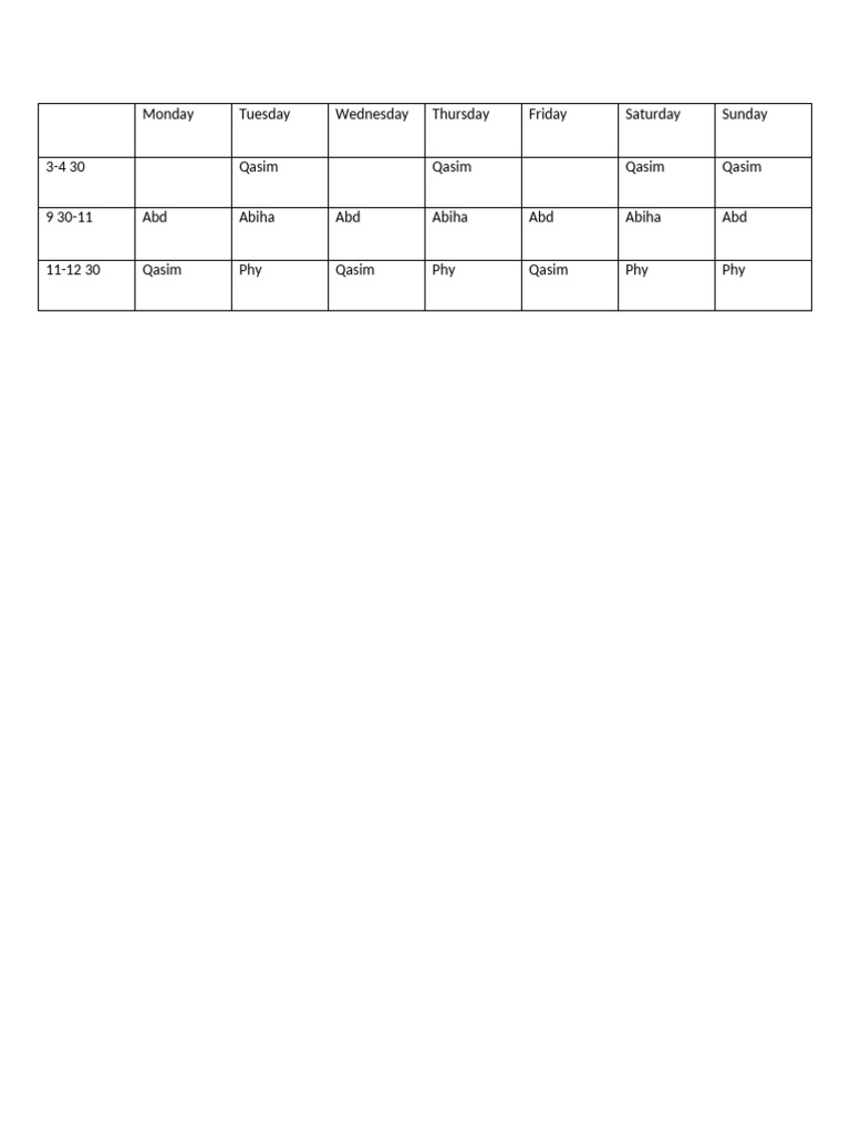 Weekly Schedule Overview | PDF