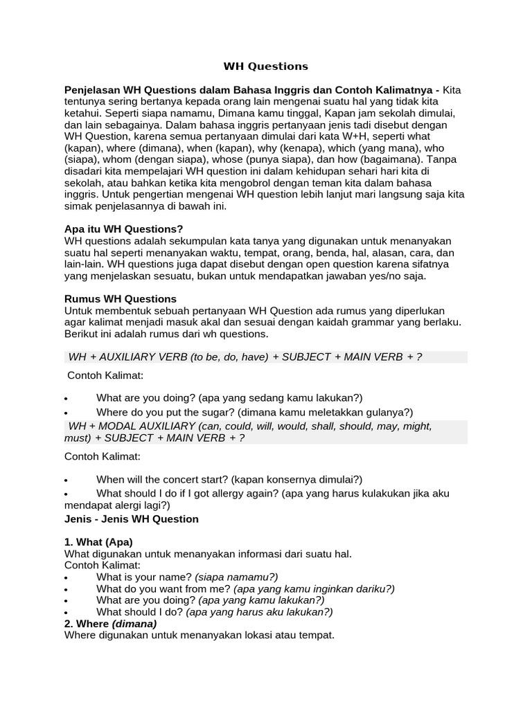 Panduan Lengkap WH Questions | PDF