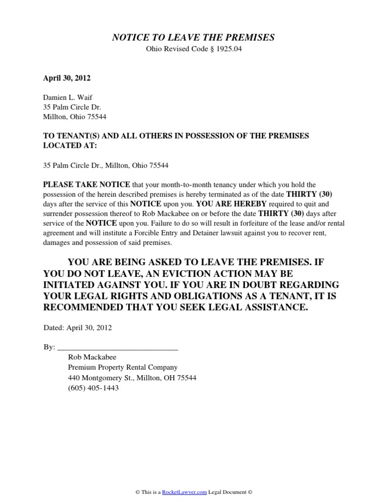 Ohio Eviction Notice PDF Leasehold Estate Eviction
