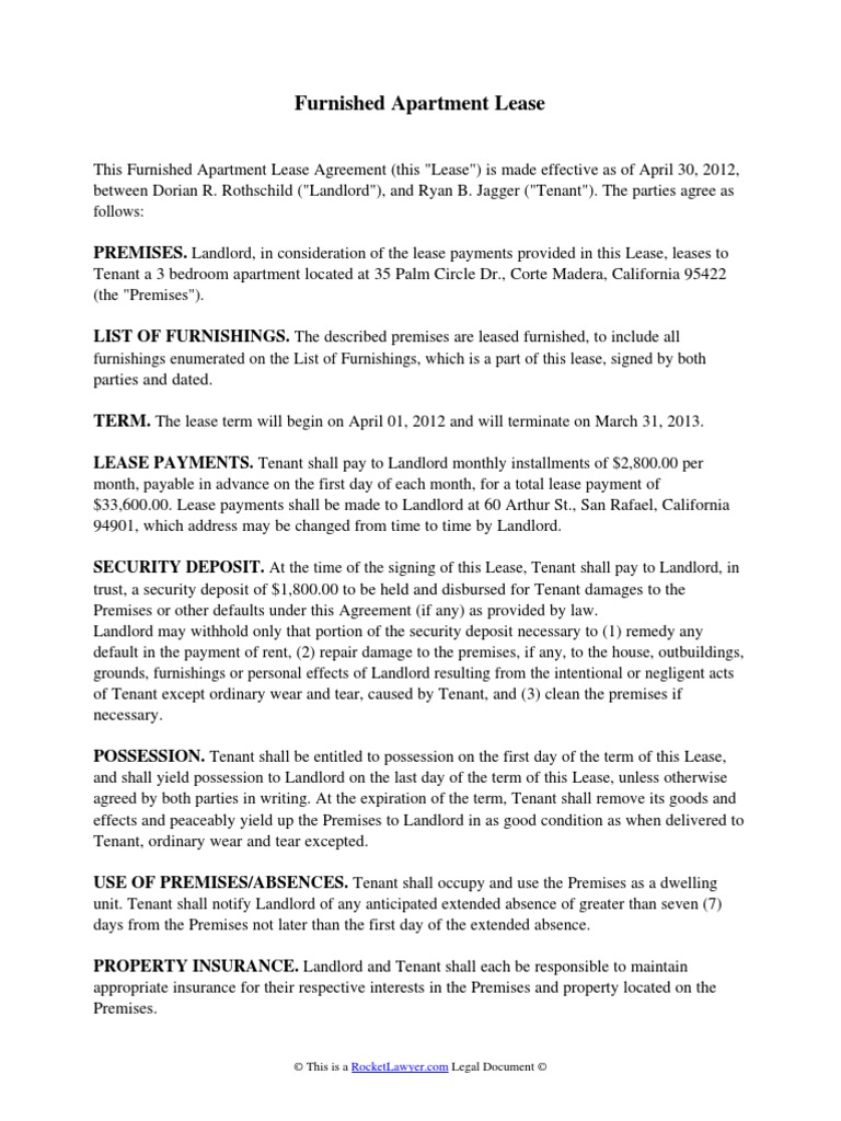 Furnished Apartment Lease | PDF | Leasehold Estate | Landlord